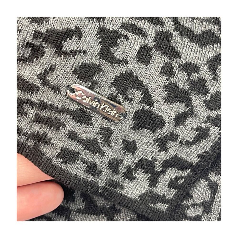Calvin Klein Sweater Women's Medium Gray Leopard Print Cowl Neck Long Sleeve - Picture 7 of 7